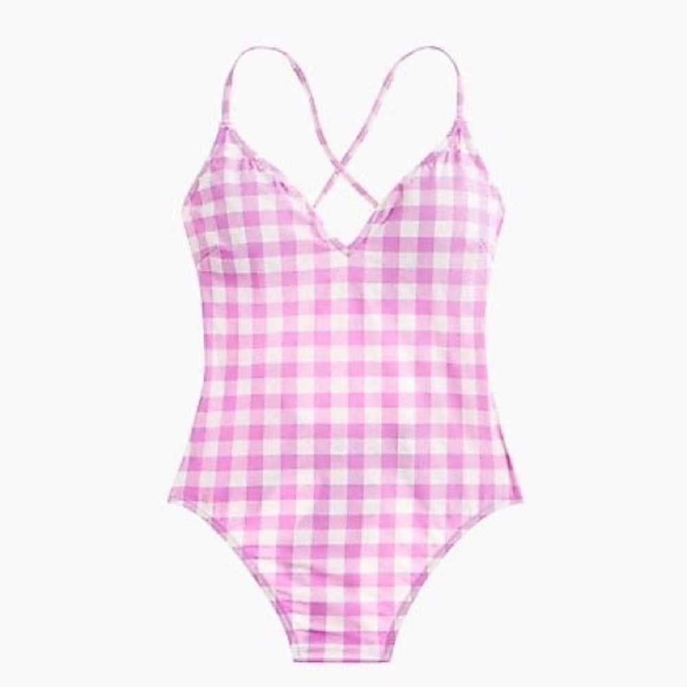 J. Crew Pink Gingham One Piece Swimsuit